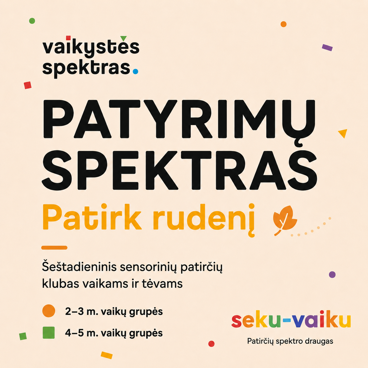 PATYRIMŲ SPEKTRAS / 4-5 m. grupė / 4 SUSITIKIMŲ ABONEMENTAS / rugsėjis